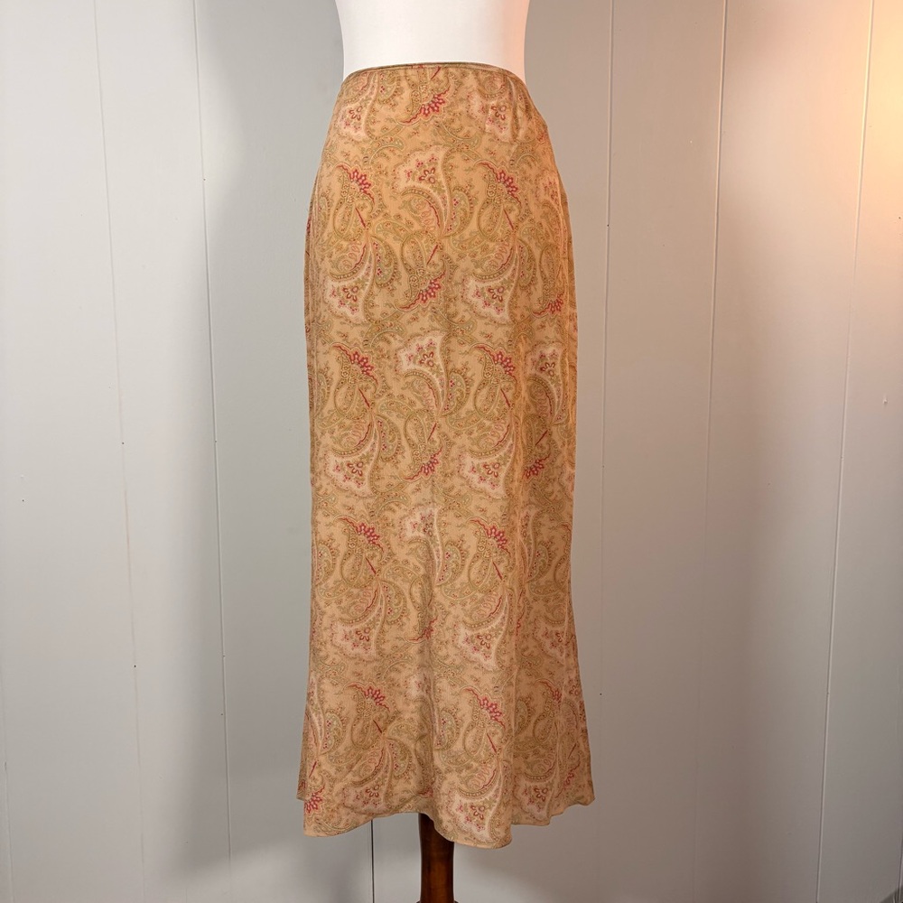 Y2K Paisley 100% Silk Set Women’s M 8/10 Two-Piece Modest Long Sleeve Maxi Skirt - Picture 7 of 13